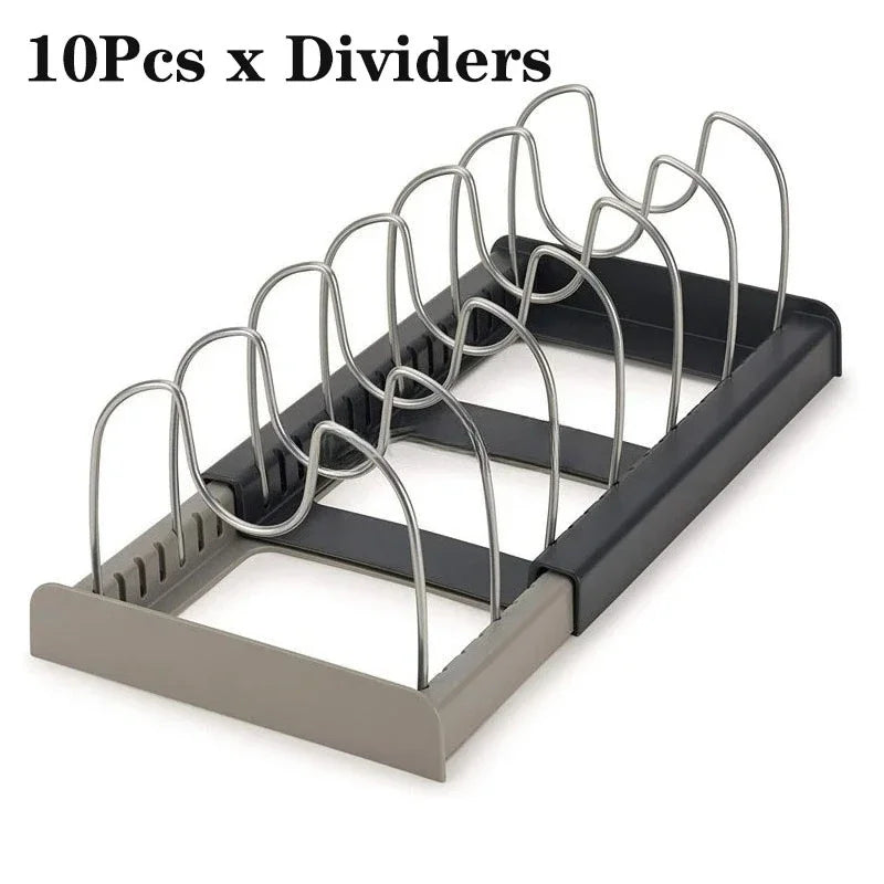 Telescopic Pot & Pan Organizer Rack – 7-Grid Adjustable Cabinet Holder for Pots, Pans & Lids