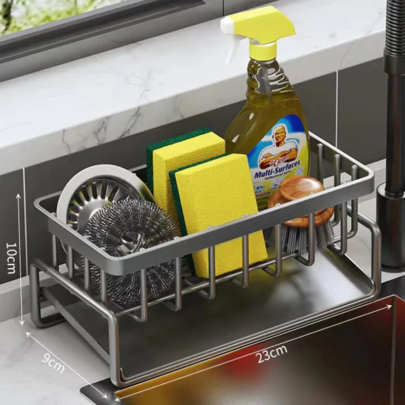 Kitchen Sink Organizer – Carbon Steel Sponge & Brush Holder with Drip Tray