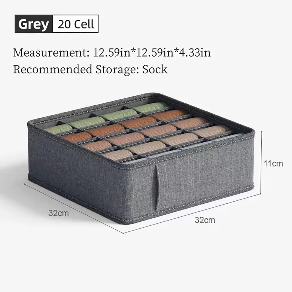 Closet Underwear & Sock Organizer Box – Foldable Fabric Drawer Divider for Ties, Belts & Scarves