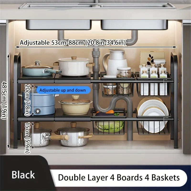 Expandable Under-Sink Cabinet Organizer – Multi-Use Shelf Rack for Kitchen & Bathroom