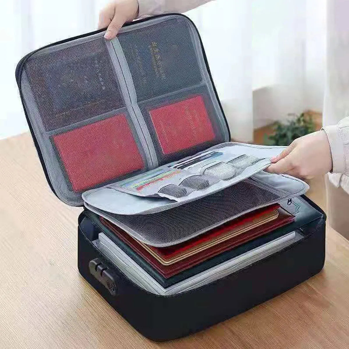 Document Organizer Briefcase – 3-Layer File & Passport Holder with Code Lock