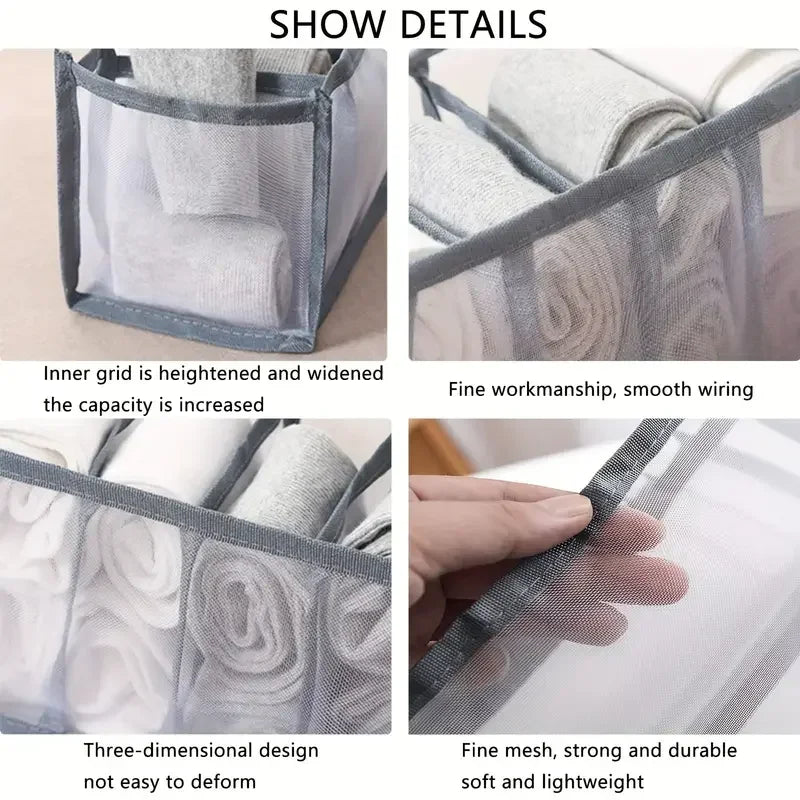 Foldable Closet Organizer Box – 7/9/11 Grid Drawer Storage for Socks, Underwear, Bras & Jeans