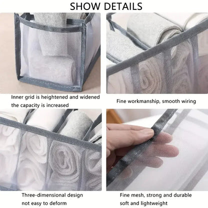 Foldable Closet Organizer Box – 7/9/11 Grid Drawer Storage for Socks, Underwear, Bras & Jeans