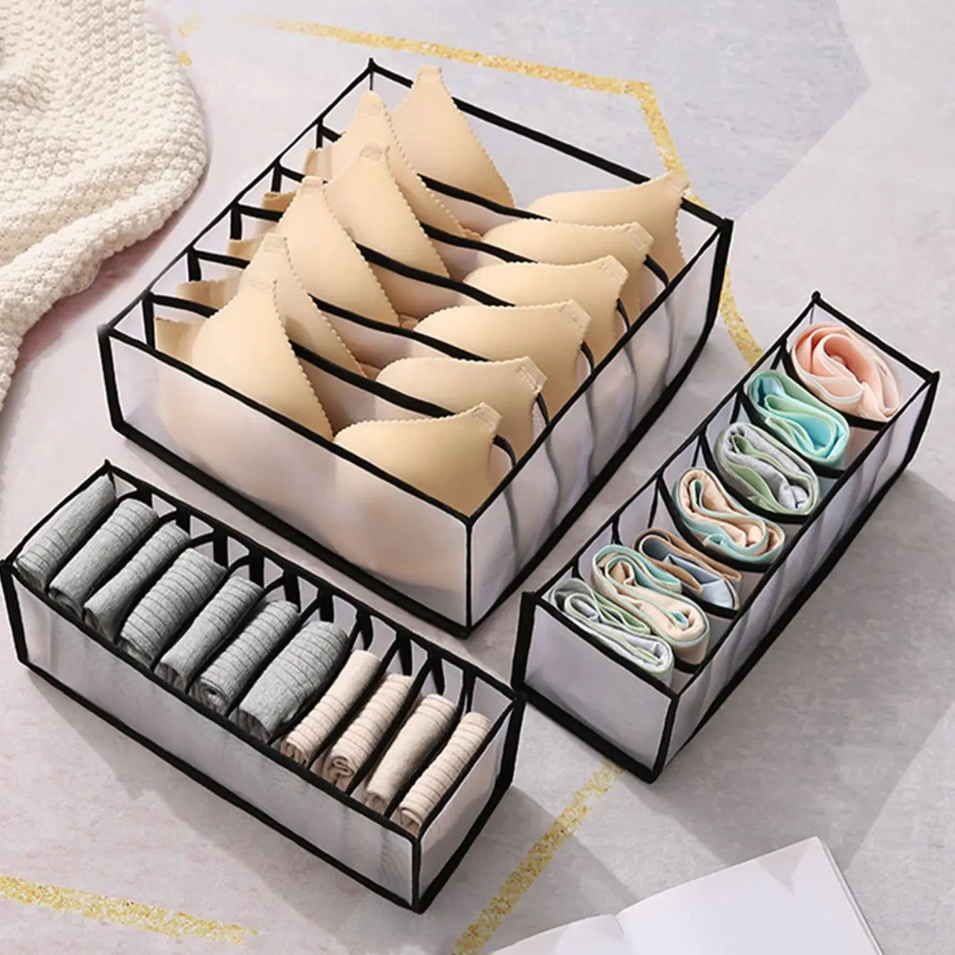 Foldable Drawer Organizer – 7/9/11 Grid Storage Box for Socks, Underwear, Bras & Jeans