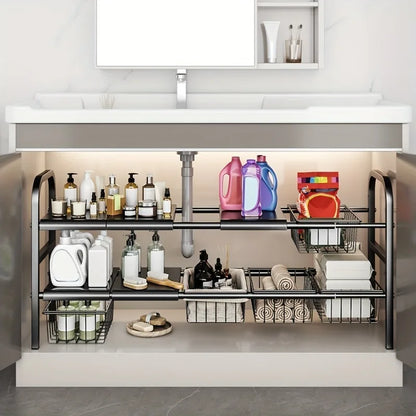 Expandable Under-Sink Cabinet Organizer – Multi-Use Shelf Rack for Kitchen & Bathroom