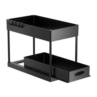 2-Tier Under Sink Organizer – Sliding Basket with Hooks for Kitchen & Bathroom