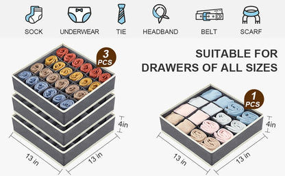 Sock & Underwear Drawer Organizer – Foldable Closet Divider Bins