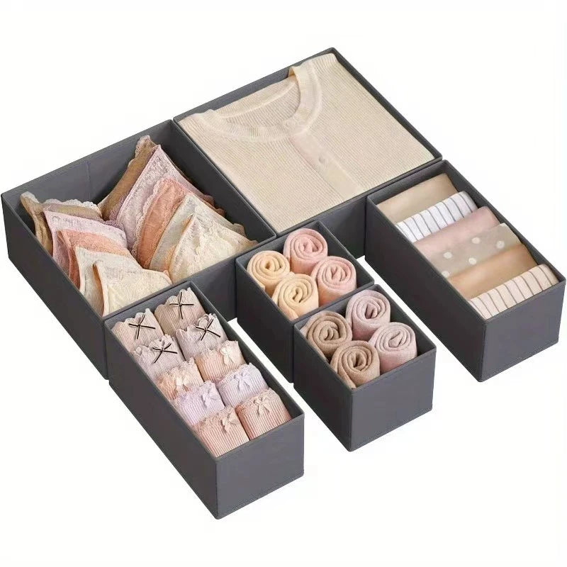Fabric Drawer Organizer Bins – Foldable Dresser Dividers for Clothing, Socks, Underwear & Ties (3 or 6-Pack)