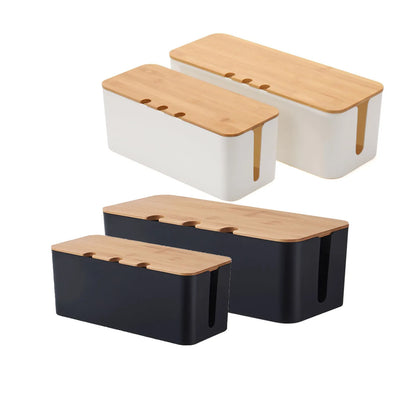 Cable Management Box – Wooden Style Cord Organizer for TV, Computer & Power Strip
