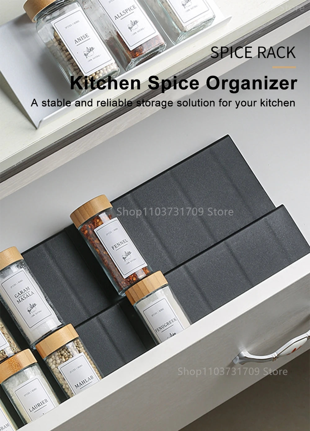 4-Layer Kitchen Spice Drawer Organizer – Adjustable Rack for Spice Jars & Seasoning Bottles