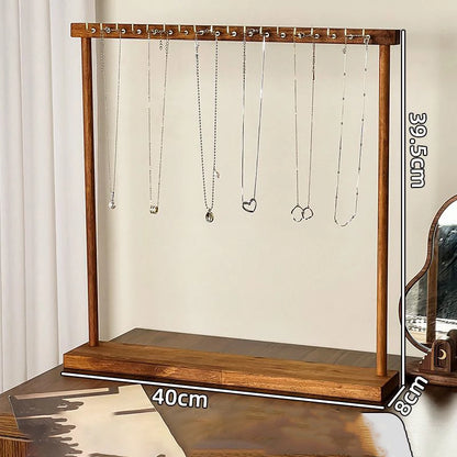 Wooden Jewelry Organizer Display Stand – Necklace Rack for Chains, Earrings & Bracelets