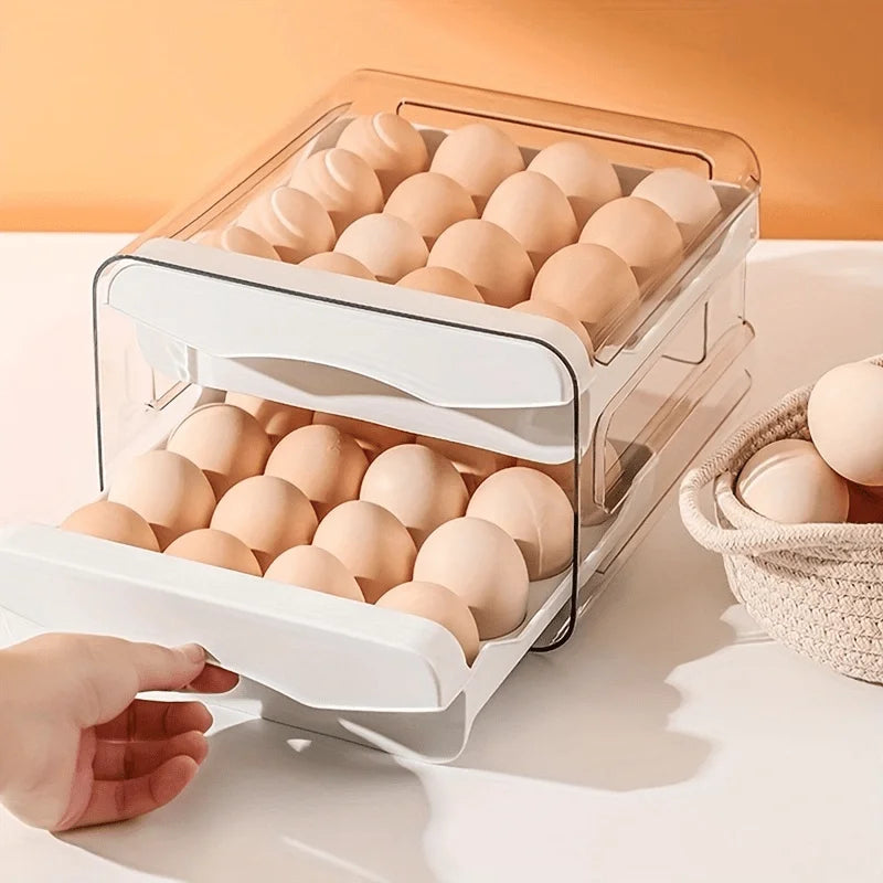 Egg Storage Box – 2-Layer Drawer Fridge Organizer for 32 Eggs