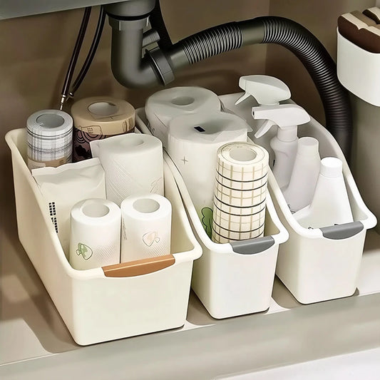 Under-Sink Organizer with Wheels – Plastic Storage Bins & Bottle Organizer for Kitchen & Bathroom Cabinet (Set of 2 or 3)