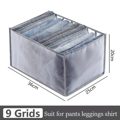 Foldable Clothing Drawer Organizer – Multi-Grid Nylon Storage Box for Jeans, Socks, Bras & Ties