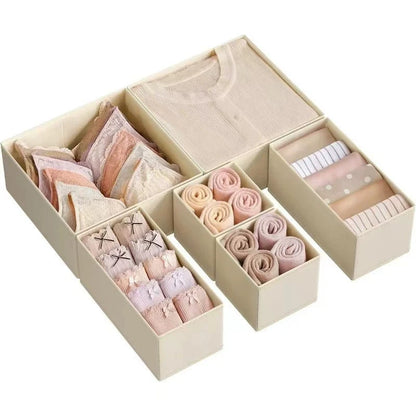 Fabric Drawer Organizer Bins – Foldable Dresser Dividers for Clothing, Socks, Underwear & Ties (3 or 6-Pack)