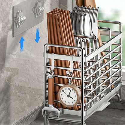 No-Drill Wall-Mounted Utensil Holder – Stainless Steel Kitchen Organizer for Small Spaces