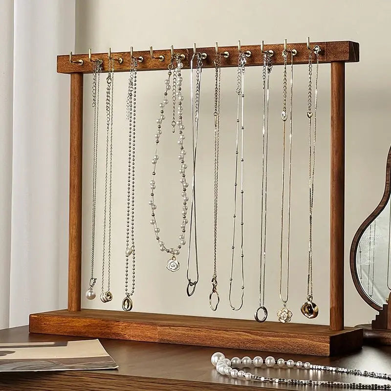 Wooden Jewelry Organizer Display Stand – Necklace Rack for Chains, Earrings & Bracelets