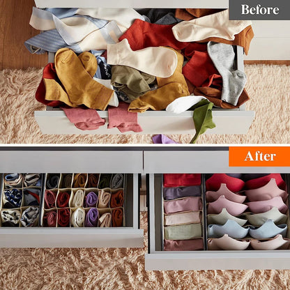 Sock & Underwear Drawer Organizer – Foldable Closet Divider Bins