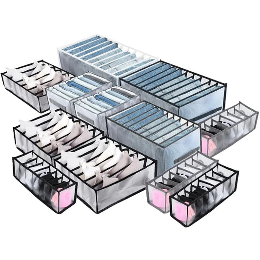 Foldable Clothing Drawer Organizer – Multi-Grid Nylon Storage Box for Jeans, Socks, Bras & Ties