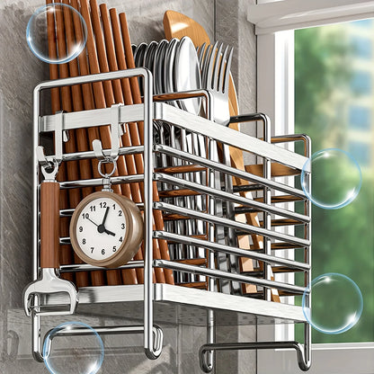 No-Drill Wall-Mounted Utensil Holder – Stainless Steel Kitchen Organizer for Small Spaces