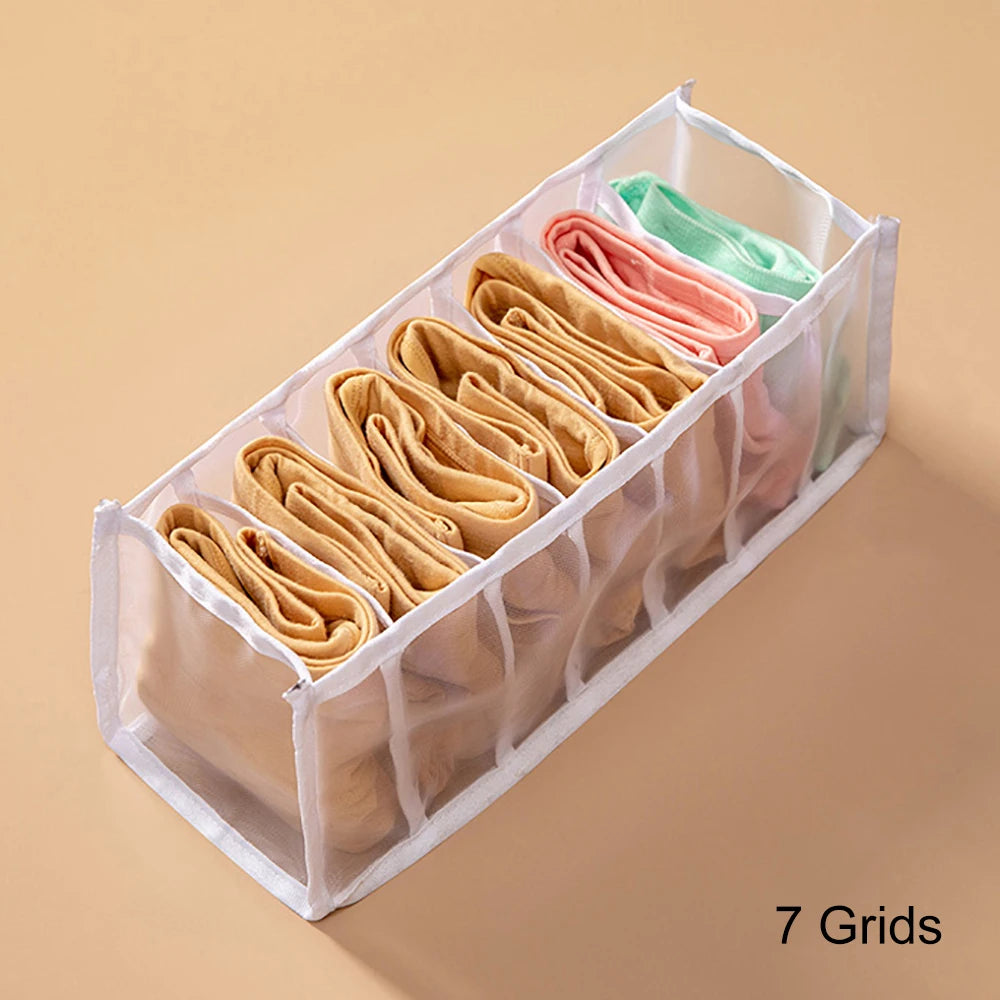 Wardrobe Drawer Divider Organizer – 6/7/11 Grid Polyester Storage Box for Underwear, Bras & Socks