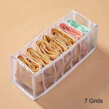 Wardrobe Drawer Divider Organizer – 6/7/11 Grid Polyester Storage Box for Underwear, Bras & Socks