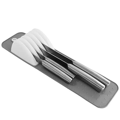 Non-Slip Knife Drawer Organizer Mat – 5 or 11 Slot Kitchen Knife Holder