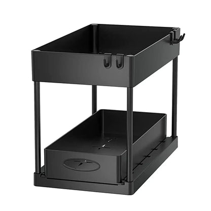 2-Tier Under Sink Organizer – Sliding Basket with Hooks for Kitchen & Bathroom