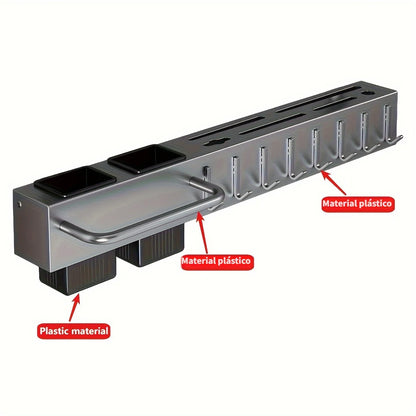 Wall-Mounted Kitchen Organizer – No-Drill Carbon Steel Knife & Utensil Rack, Space Saving