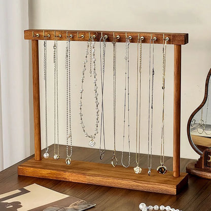 Wooden Jewelry Organizer Display Stand – Necklace Rack for Chains, Earrings & Bracelets