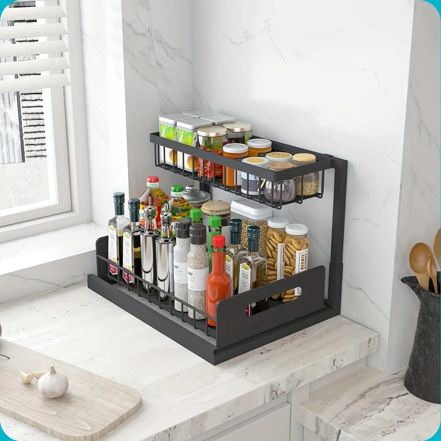 2-Tier Pull Out Under Sink Organizer – Sliding Shelf Cabinet Storage for Kitchen & Bathroom