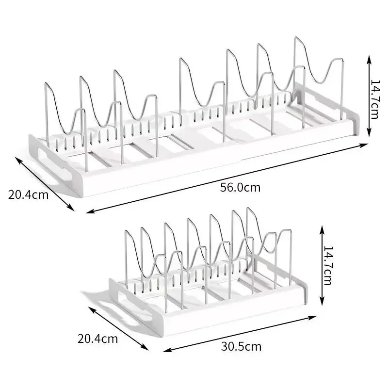 Expandable Pan & Pot Organizer Rack – 7 Adjustable Compartments for Lids, Dishes & Utensils