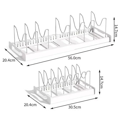 Expandable Pan & Pot Organizer Rack – 7 Adjustable Compartments for Lids, Dishes & Utensils