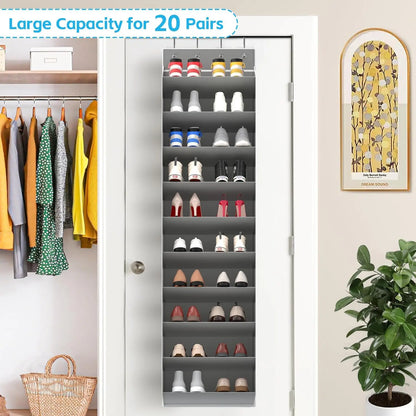 Over the Door Shoe Organizer – 10-Tier Hanging Rack with Deep Pockets, Holds 20-30 Pairs