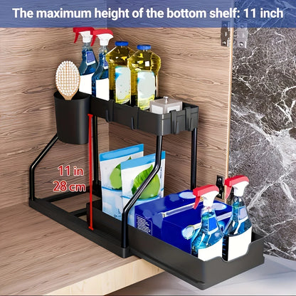 2-Tier Pull Out Under Sink Organizer – Space-Saving Sliding Drawer for Kitchen & Bathroom Cabinet