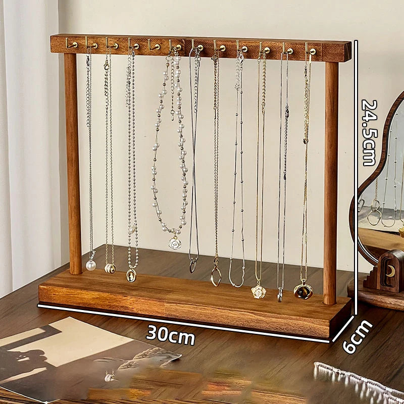 Wooden Jewelry Organizer Display Stand – Necklace Rack for Chains, Earrings & Bracelets