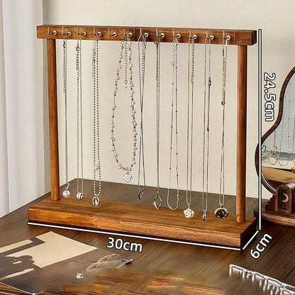 Wooden Jewelry Organizer Display Stand – Necklace Rack for Chains, Earrings & Bracelets