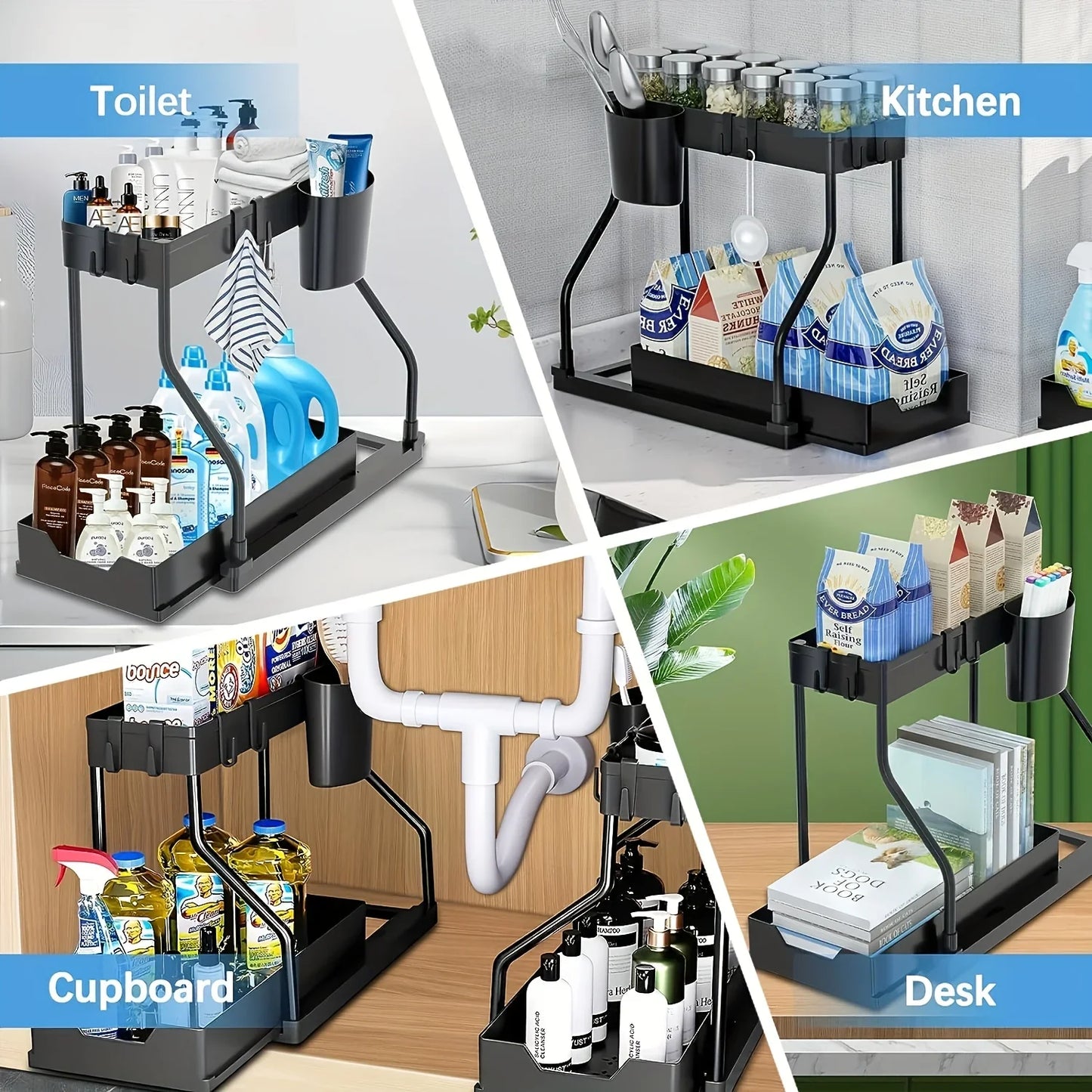 2-Tier Pull Out Under Sink Organizer – Space-Saving Sliding Drawer for Kitchen & Bathroom Cabinet