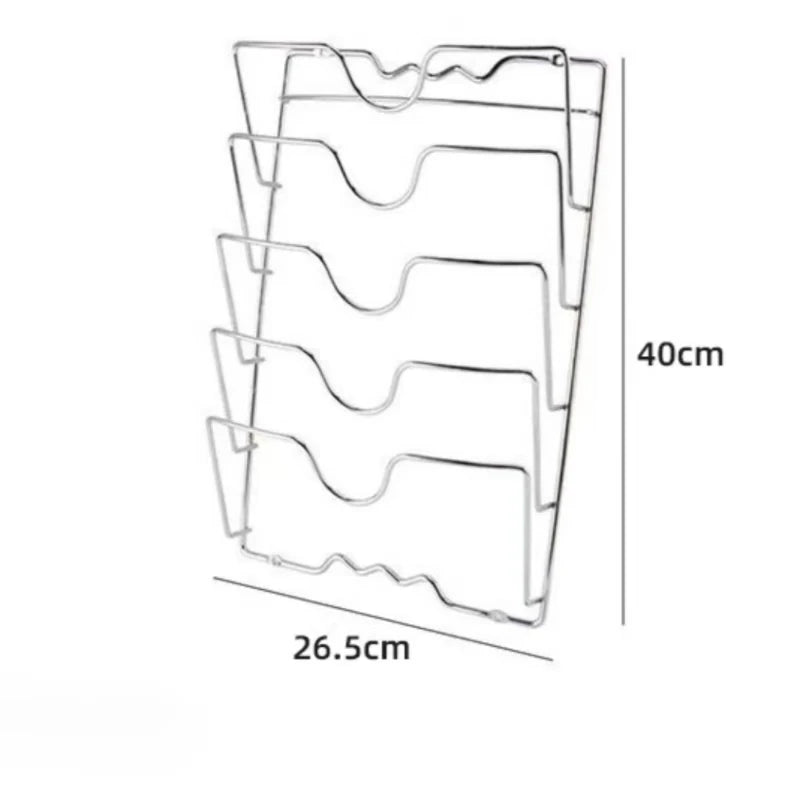 Wall-Mounted Pot Lid Organizer Rack – 5-Layer Iron Kitchen Storage for Lids & Utensils