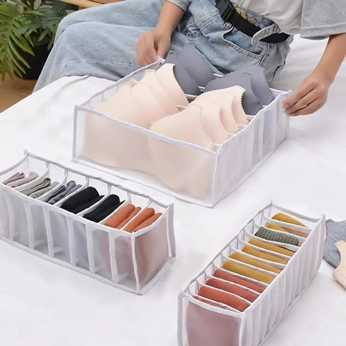 Foldable Closet Organizer Box – 7/9/11 Grid Drawer Storage for Socks, Underwear, Bras & Jeans