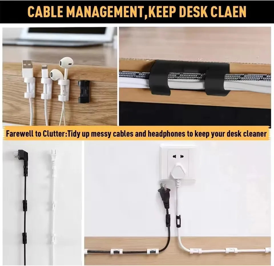 Cable Clips Wire Holder – Self-Adhesive Cord Management Clamps for Home, Office & Car (5 to 60-Pack)