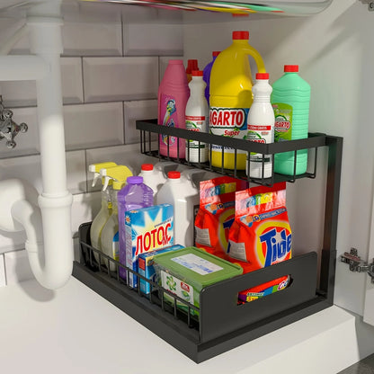 2-Tier Pull Out Under Sink Organizer – Sliding Shelf Cabinet Storage for Kitchen & Bathroom