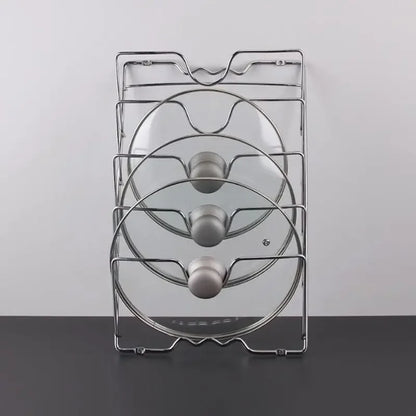 Wall-Mounted Pot Lid Organizer Rack – 5-Layer Iron Kitchen Storage for Lids & Utensils