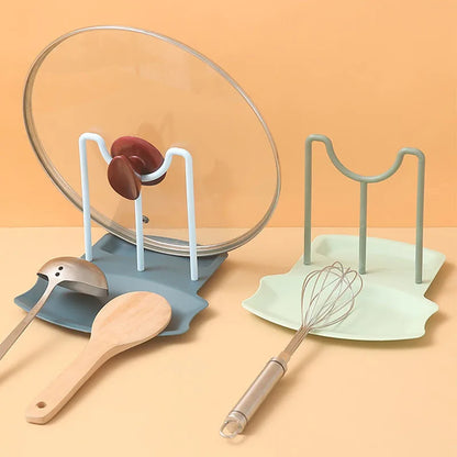 Countertop Pot Lid & Pan Organizer Rack – No-Drill Drying Stand with Spoon Rest