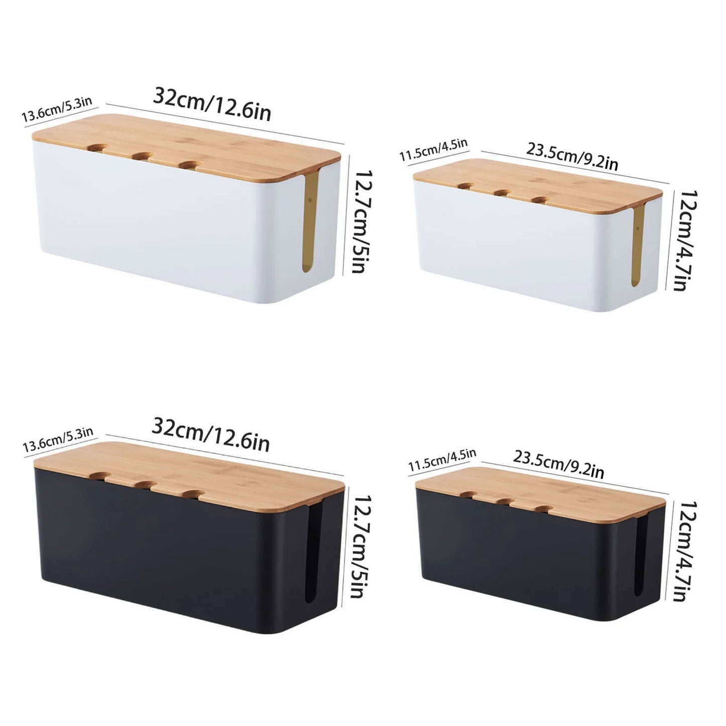 Cable Management Box – Wooden Style Cord Organizer for TV, Computer & Power Strip