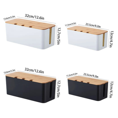 Cable Management Box – Wooden Style Cord Organizer for TV, Computer & Power Strip