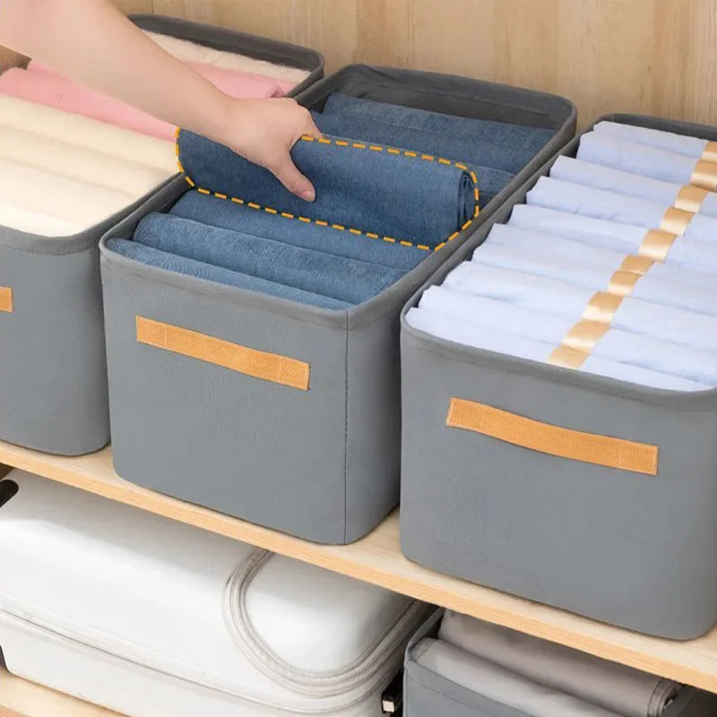 Clothes Storage Organizer Bag – Foldable Non-Woven Wardrobe Box for Pants, Sweaters & Jeans