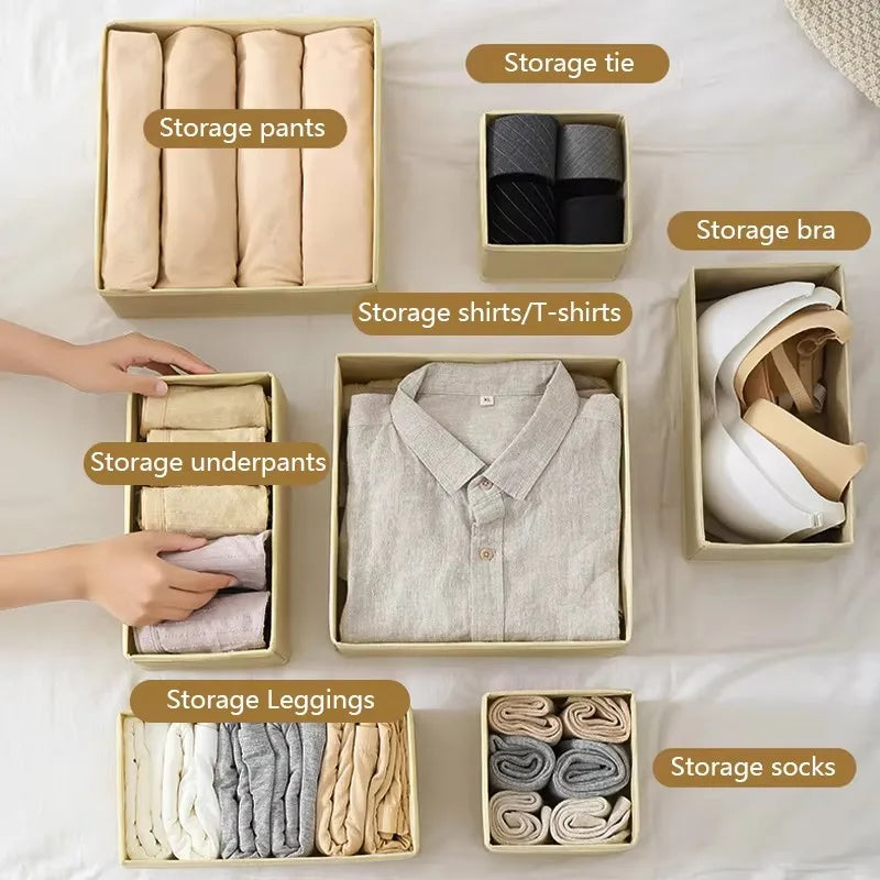 Fabric Drawer Organizer Bins – Foldable Dresser Dividers for Clothing, Socks, Underwear & Ties (3 or 6-Pack)