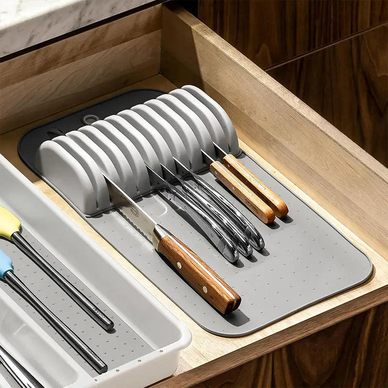 Non-Slip Knife Drawer Organizer Mat – 5 or 11 Slot Kitchen Knife Holder