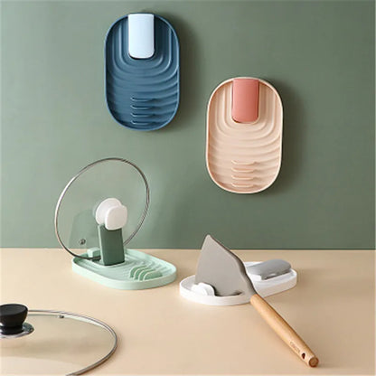 Countertop Pot Lid & Pan Organizer Rack – No-Drill Drying Stand with Spoon Rest